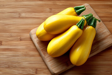 Fresh Yellow Zucchini Squash on Wooden Cutting Board Still Life