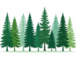 Obraz premium Minimalist Set of Fir Trees in Varying Heights, on transparent background PNG 