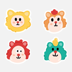 Cute cartoon wolf illustration set. Cartoon doodle illustration. Vector illustration in cartoon style.