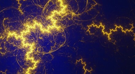 Abstract Yellow Fractal Energy on Dark Blue Background