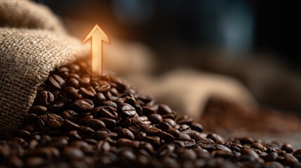 Upward Arrow on Roasted Coffee Beans Illustrating Growth Trend