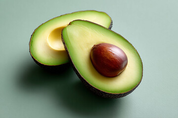 Halved Avocado with Seed on Green Background Healthy Food Concept