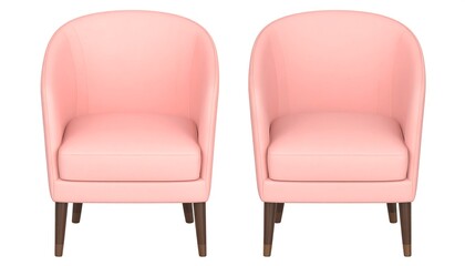 Fototapeta premium Pink armchairs side by side with white bg.