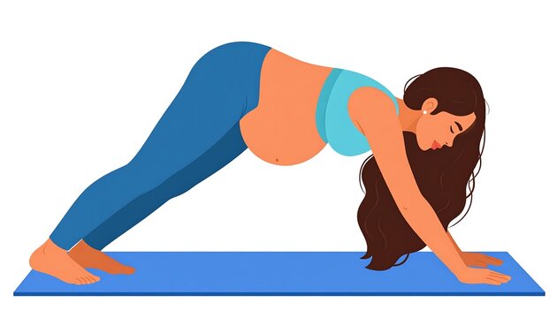 Illustration of a pregnant woman performing yoga poses, wellness exercise and healthy pregnancy