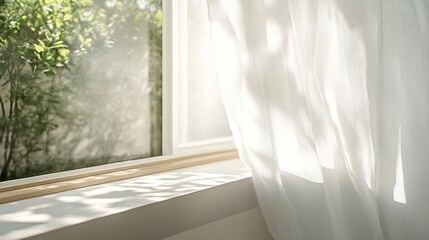 レースカーテン越しに射し込む朝の光