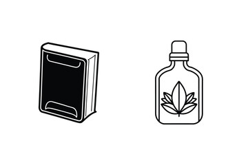Black book and clear bottle with leaf white