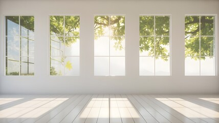 Fototapeta premium Bright Minimalist Room with Large Windows and Natural Light