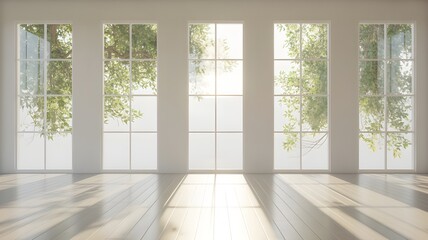 Obraz premium Bright Minimalist Room with Large Windows and Natural Light