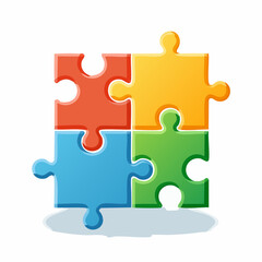 Obraz premium Four colorful puzzle pieces join to complete an analogy for teamwork