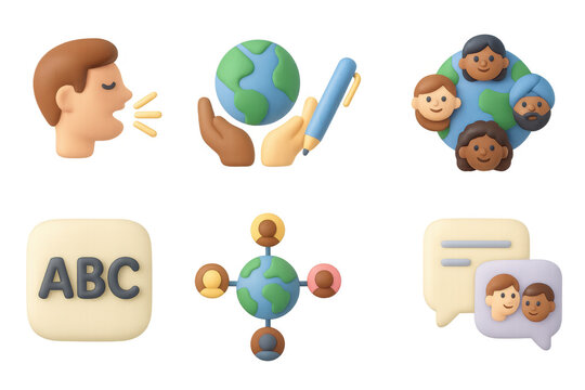Diverse communication and global connection icons in 3d style