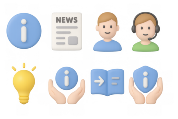 3d communication icons set: news, customer support, information, ideas