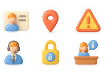3d icons set: customer support, security, location, alert, information