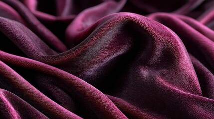 Close-up of rich, textured purple fabric with detailed folds and soft sheen creating a luxurious and smooth appearance.