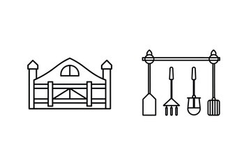 Farm gate and garden tools wooden gate fence