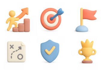 Business growth and success icons: 3d cartoon style for infographics