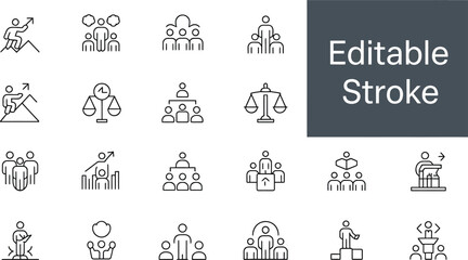 A collection of business and organizational outline icons on a light background