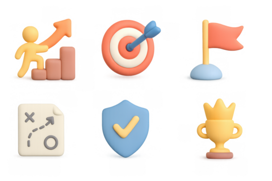 Business growth and success icons: 3d cartoon style for infographics