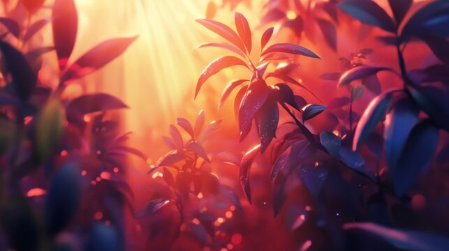 Majestic view of sunlight shines on plant leaves