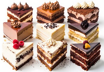 piece of chocolate cake on white background
