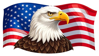 Bald eagle with American flag