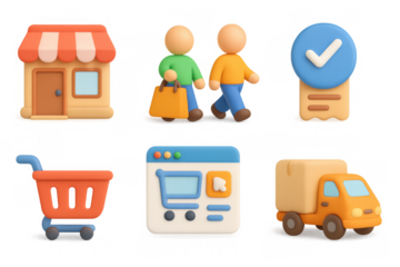 Vibrant 3d shopping and delivery icons for modern e-commerce design