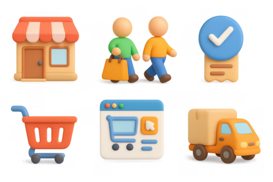 Vibrant 3d shopping and delivery icons for modern e-commerce design - Powered by Adobe