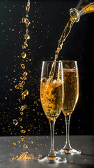 🥂 Title Champagne Pour with Golden Bubbles and Celebration Splashes