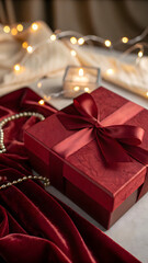 🎁 Title Elegant Red Gift Box with Candlelight and Velvet Accents