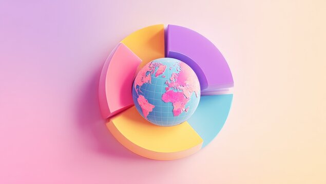 Pastel pie chart segments surround a globe
