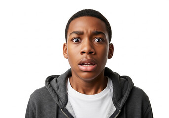 Shocked Young African American Man With Wide Eyes on White Background