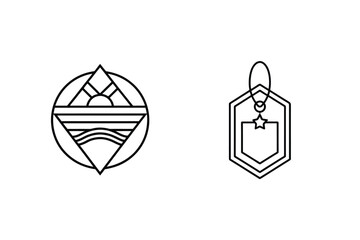 Geometric sun and waves emblem and star badge circle