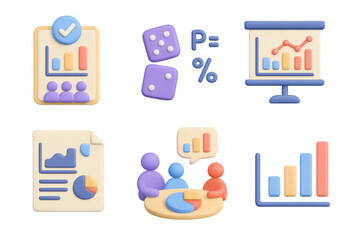 3d business analytics icons with charts and team meeting elements