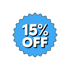 Blue 15% Off Sale Badge – Promotional Discount Label for E-commerce and Online Store Marketing

