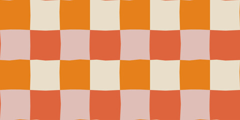 Bright orange checkerboard seamless hand-drawn pattern