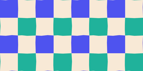 Hand-drawn checkerboard pattern in blue and green joyful palette