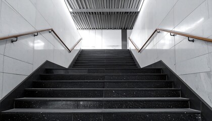 Staircase perspective with modern architecture, and gray.