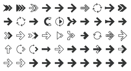 Collection of Diverse Arrow Icons and Symbols Indicating Direction and Movement