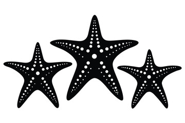 Three Starfish Silhouettes with White Dots on a Clean White Background Illustration for Designs and Sea Life Concepts