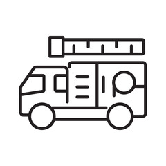 Single outline icon of fire truck vehicle used in firefighting operations. Linier style. Editable stroke. Vector illustration