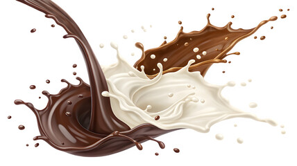 Milk and chocolate splashing together in a 3D illustration with a clipping path