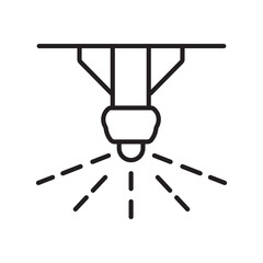Single outline icon of sprinkler head used in fire suppression systems. Linier style. Editable stroke. Vector illustration.