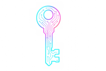 Glowing digital key representing cybersecurity, data protection, network access control with transparent digital background