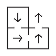 Single outline icon of evacuation plan for fire emergency escape and safety procedures. Linier style. Editable stroke. Vector illustration.