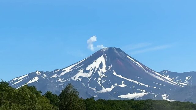 Avachinsky Volcano Emitting Fumarole Gas on Kamchatka Peninsula