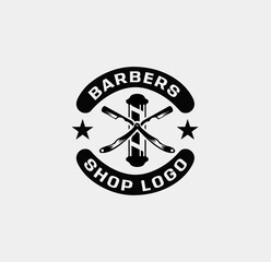  Barbershop Emblem with Barber Pole and Crossed Razors