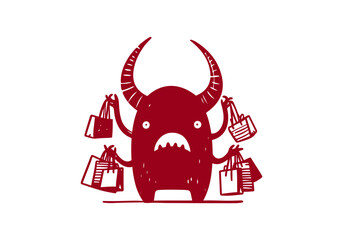 Shopping Monster hand drawn doodle vector illustration