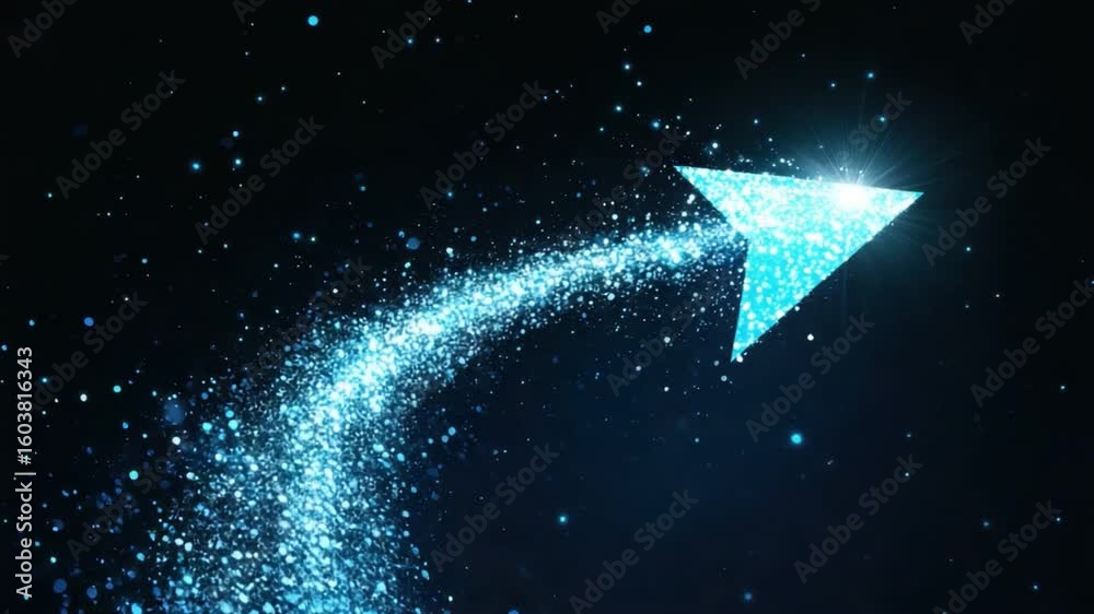 Poster sparkling arrow design with blue glitter effect on dark background for dynamic visual concepts and g