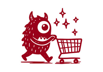 Shopping Monster hand drawn doodle vector illustration