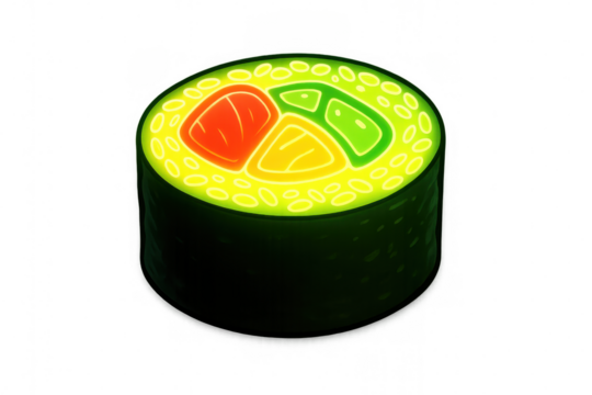 Vibrant neon sushi roll on a transparent background, showcasing a modern and artistic take on traditional japanese cuisine - Powered by Adobe