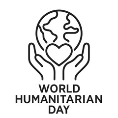 Obraz premium Line art of hands holding globe with heart on World Humanitarian Day 